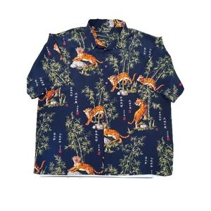 Koman Sport Men's 3X Navy Tiger Bamboo Short Sleeve Button Up Shirt EUC Korea